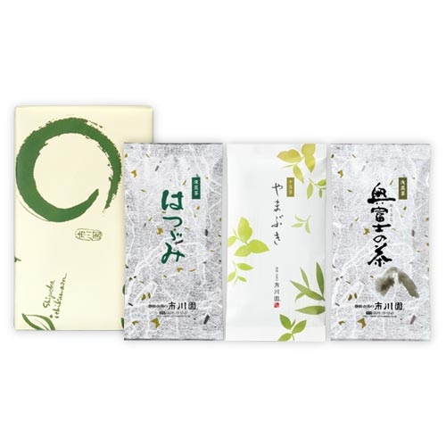 深蒸茶・中蒸茶・浅蒸茶 3種セット 浅蒸茶奥富士の茶・中蒸茶やまぶき・深蒸茶はつづみ　各100ｇ入り