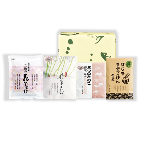 彩りごはんセット 五色の花むすび・竹の子ごはん・5つのきのこ炊込みごはん・ひじきまぜごはんの素