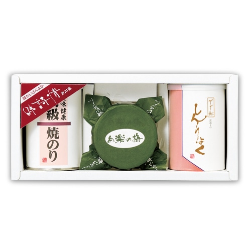 100g缶・梅・焼のりセット 焼のり全型8切56枚・白楽の梅150g・しんりょく