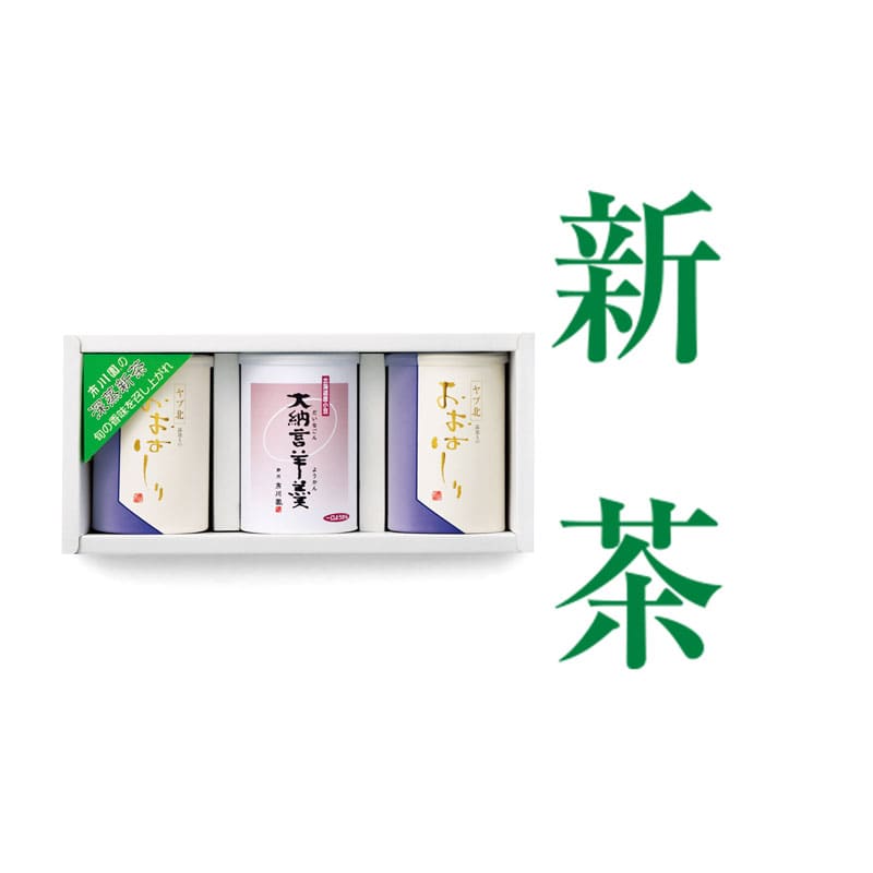 おおはしり100g缶2本（新茶）・大納言羊羹 1箱（100g缶2本・大納言羊羹4個）