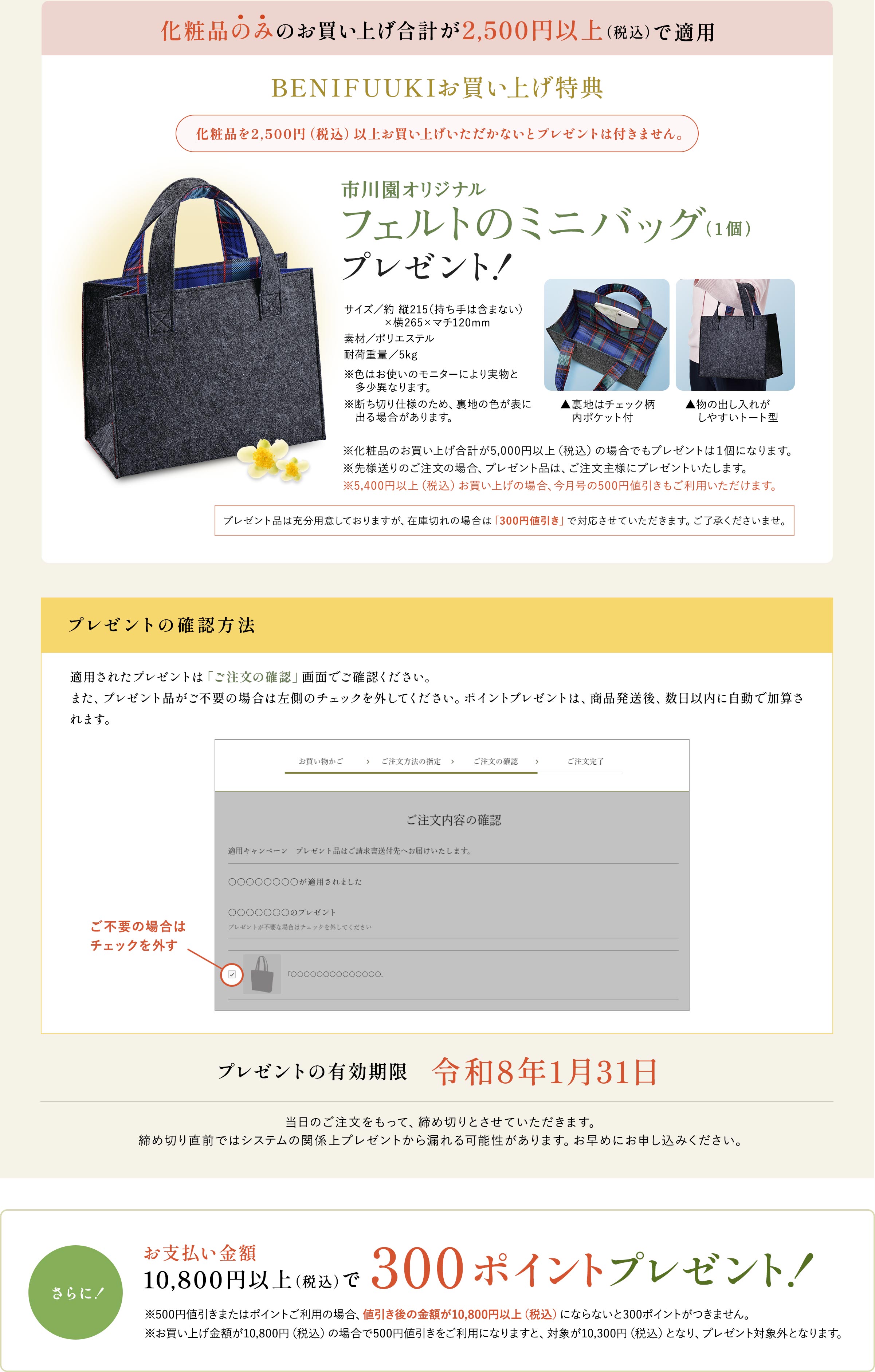 下記キャンペーンに参加しました BENIFUUKIお買い上げ特典